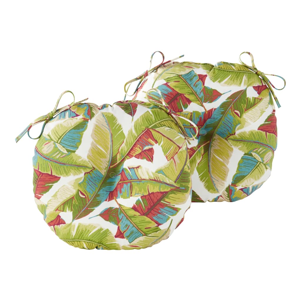 15-inch Round Palm Leaves Multi Outdoor Bistro Chair Cushion (Set of 2)