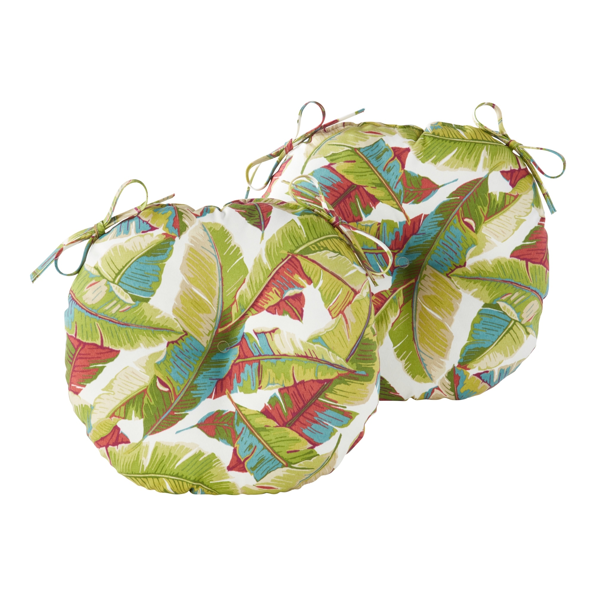 15-inch Round Palm Leaves Multi Outdoor Bistro Chair Cushion (Set of 2)