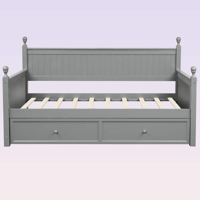 Modern Twin Size Wood Daybed with Twin Size Trundle