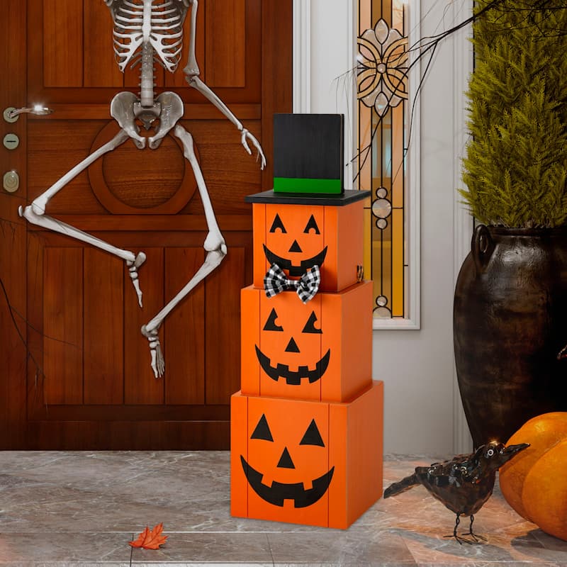 Glitzhome Halloween / Fall 36"H Double Sided Scarecrow / Pumpkin Wooden Porch Decor