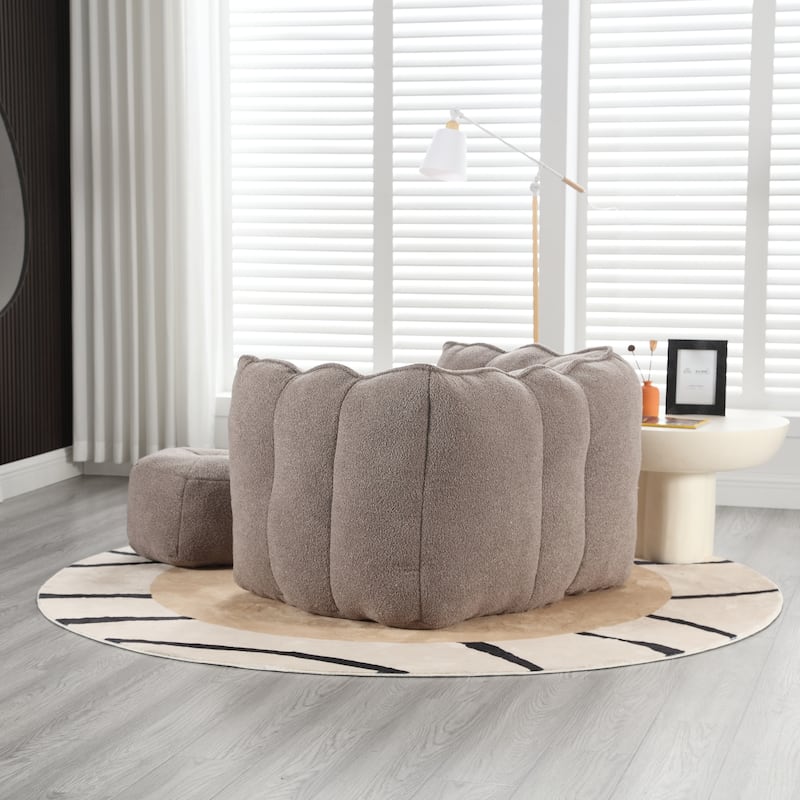 Modern Chenille Bean Bag Chair with Ottoman, Set of 1