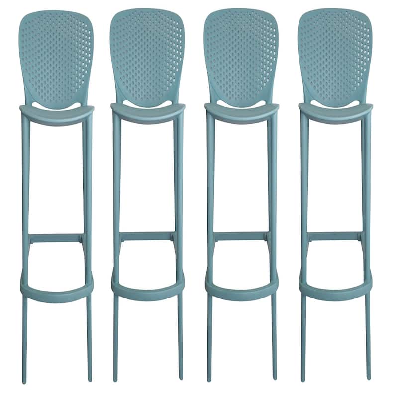 Set of 4 Stackable Plastic Bar Stools with Low Back and Footrest