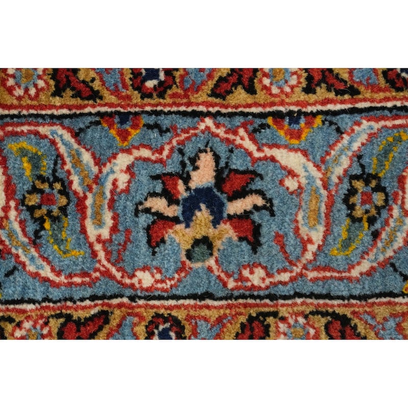 Hand Knotted Oriental 100% Wool Carpet Traditional Floral Navy Blue & Blues Kashan Runner Rug - 10' 9'' X 3' 6''