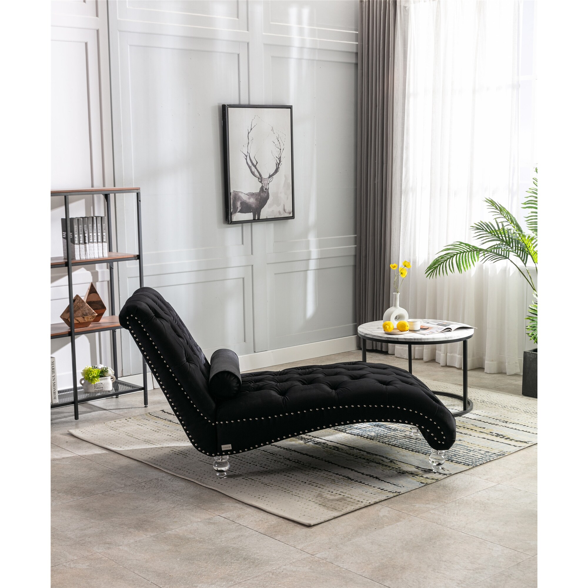 Black chaise lounge shop indoor