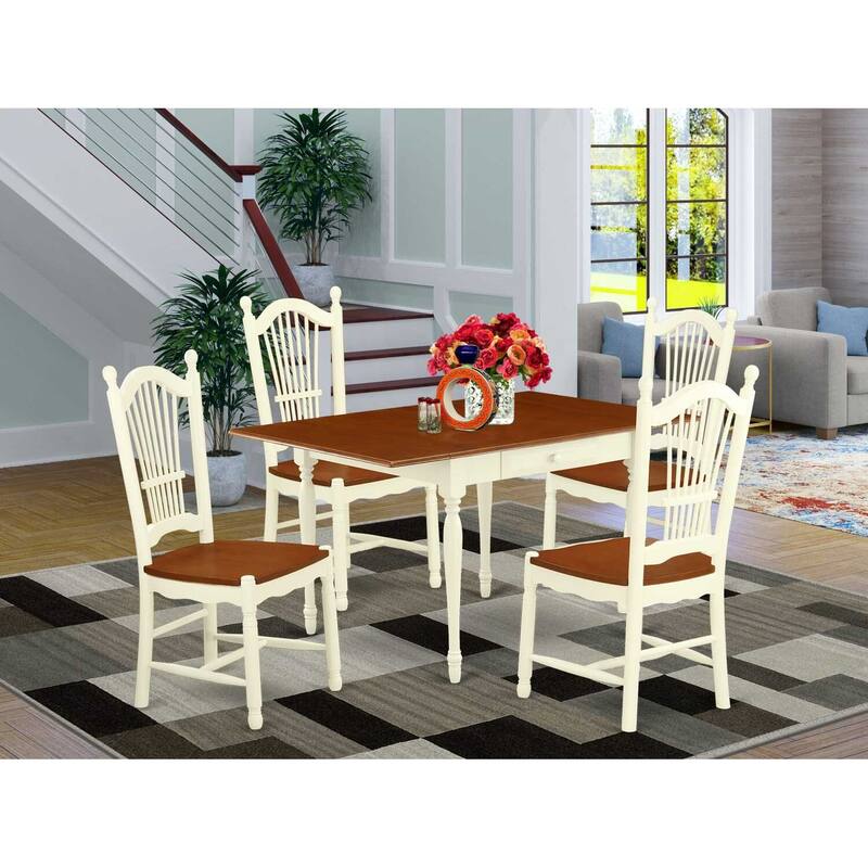 HomeStock 5-Pc Buttermilk and Cherry Solid Wood Top - Dining Room Set with Dropleaf - Seats 4
