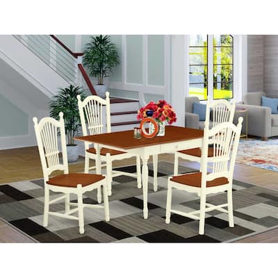 HomeStock 5-Pc Buttermilk and Cherry Solid Wood Top - Dining Room Set with Dropleaf - Seats 4