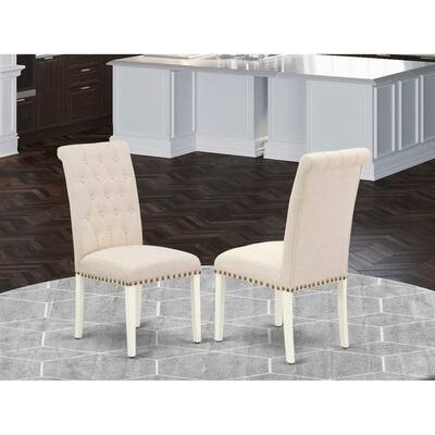 Parson Chair Set of 2 - Linen Fabric Dining Chairs - Modern Accent Chairs - Light Beige & White