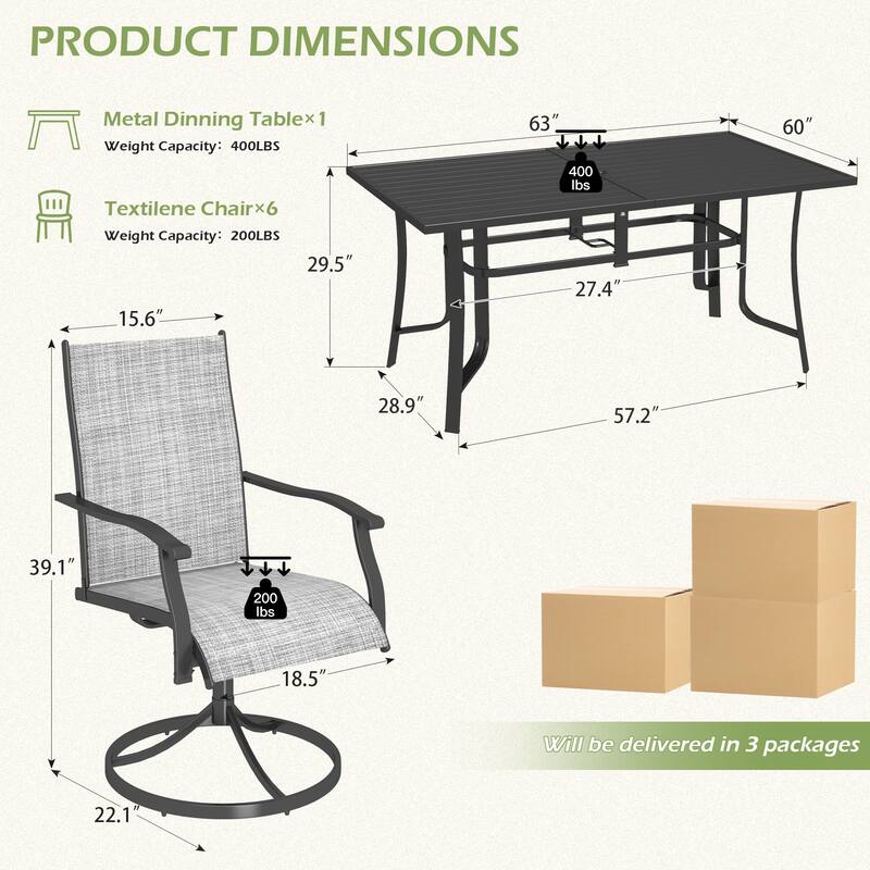 5/7/9-Piece Outdoor Dining Set with 360°Swivel Rocking Chairs, Textilene Seats, Ultra-Comfort Patio Furniture w Umbrella Hole