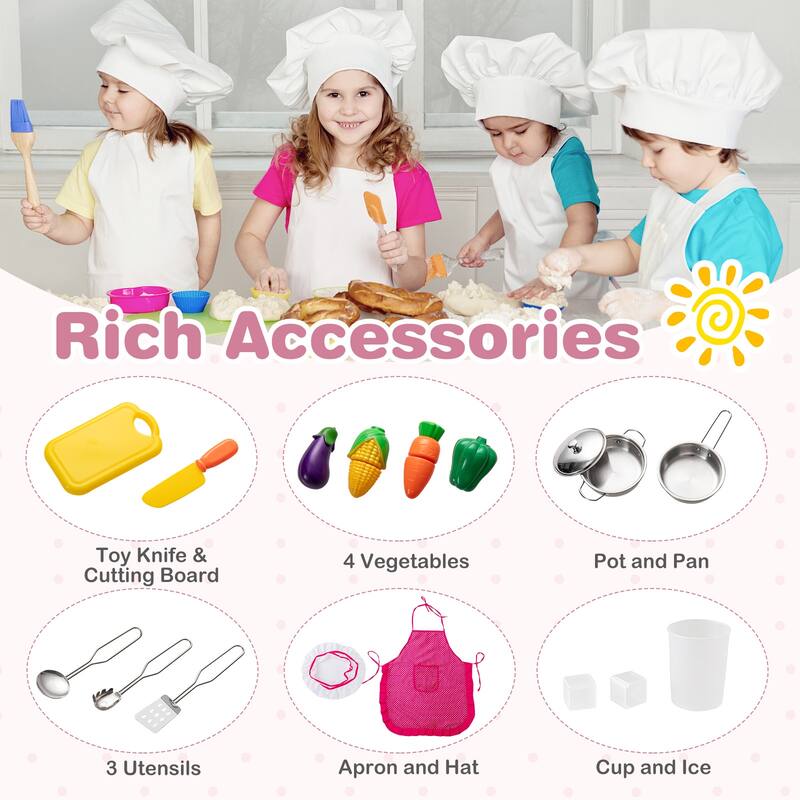 Gymax Kids Kitchen Playset w/ Apron Stoves Hood Oven Ice Maker