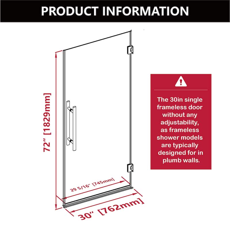 i-Homare 30 in.W x 72 in.H Frameless Pivot Shower Door, 5/16 in SGCC Frosted Tempered Glass