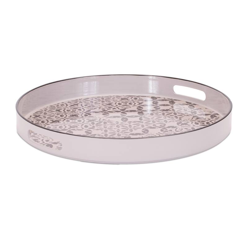 Round Ornate Geometric Print Tray 17.5"D