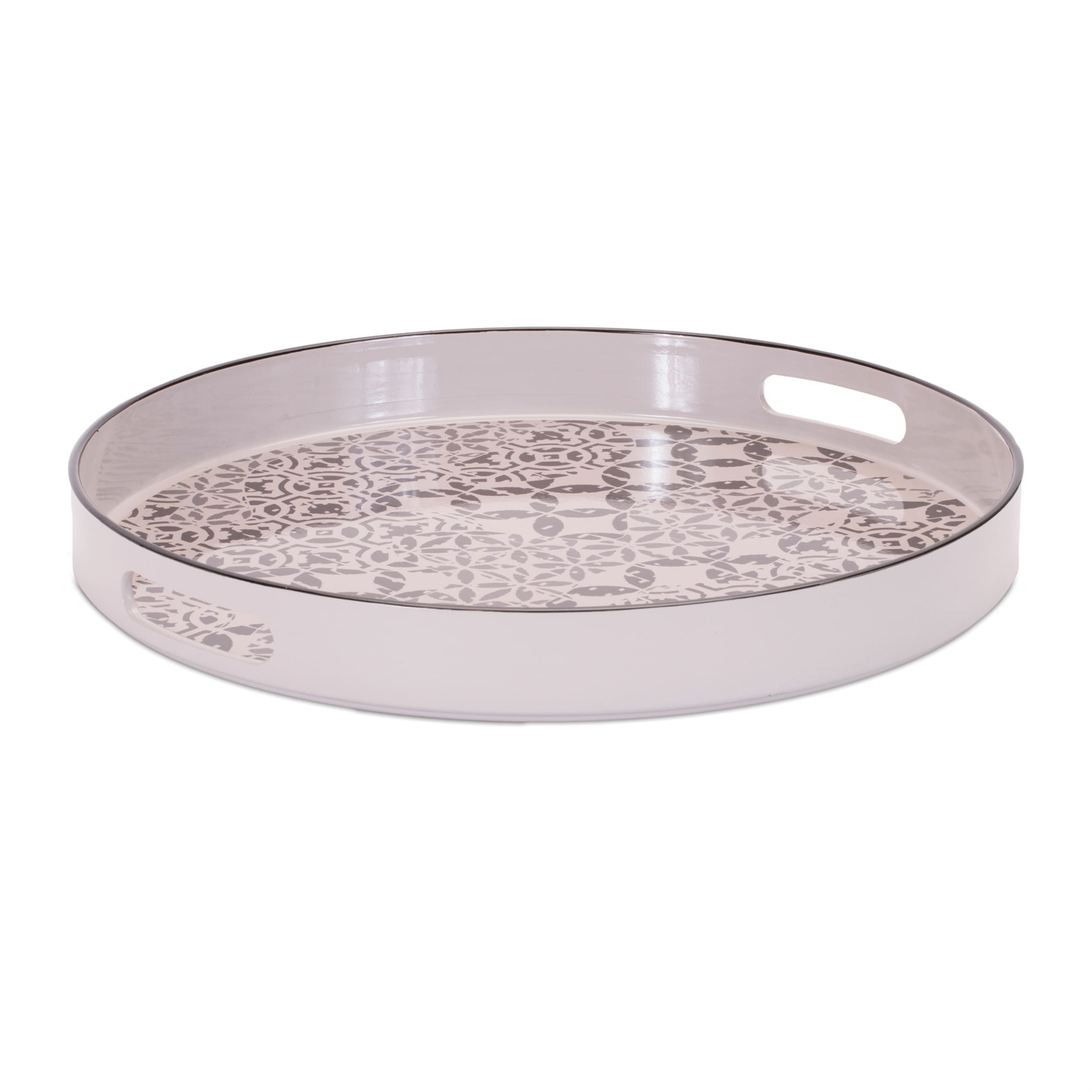 Round Ornate Geometric Print Tray 17.5"D