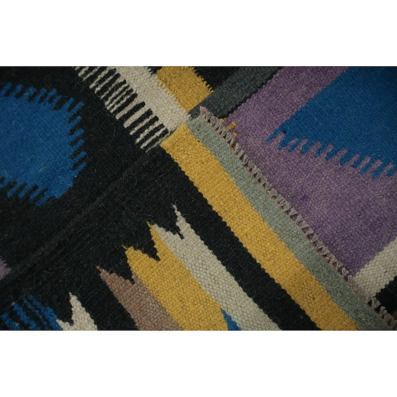 Hand Woven Oriental 100% Wool Carpet Southwestern Tribal Navy Blue & Blues Kilim Area Rug - 10' 1'' X 8' 2''