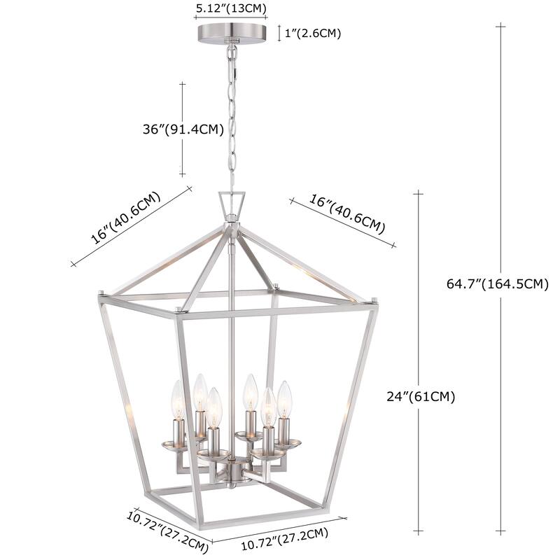 6-Light Geometric Cage Lantern Pendant Light with Brushed Nickle Finish
