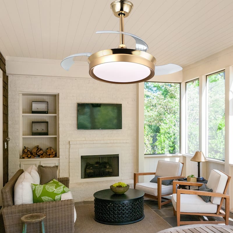 Bella Depot 36" Modern Retractable Ceiling Fan with Dimmable Led Light and Remote, 6-Speed Reversible DC Motor