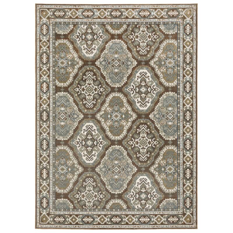 Style Haven Everly Traditional Panel Medallion Mixed Pile Area Rug - 7' 10" x 10' 10" - Rust/ Blue - Runner/Rectangle