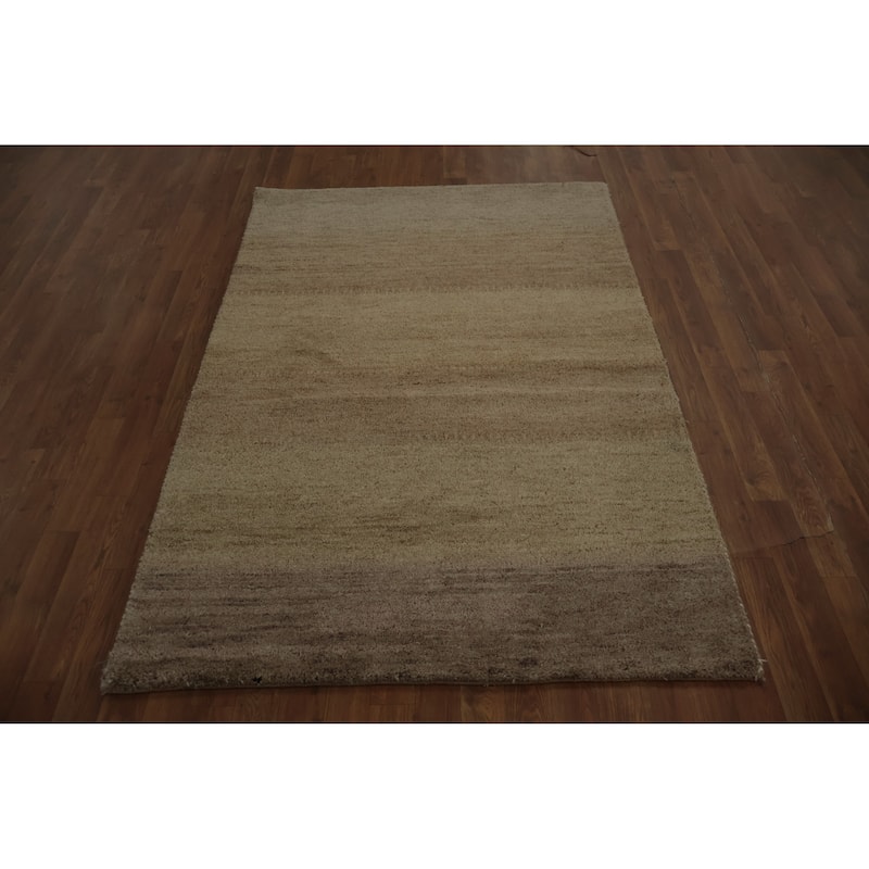 Hand Knotted Oriental 100% Wool Carpet Tribal Contemporary Beige & Ivories Gabbeh Area Rug - 6' 0'' X 4' 2''
