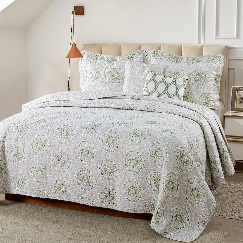 Serenta Bloom Medallion 5 Piece Reversible Quilt Bedspread Set