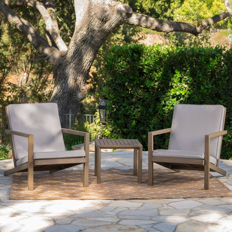 LEAH 3 PC CHAT SET Teak Acacia Wood Outdoor Conversation Set Water Resistant Cushions Adirondack Style