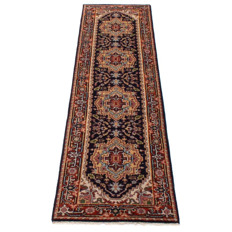 ECARPETGALLERY Hand-knotted Serapi Heritage Dark Navy Wool Rug - 2'6 x 9'10