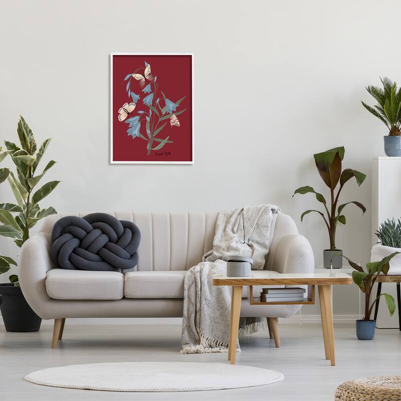 Stupell Butterflies & Flower Sprigs Framed Giclee Art Design by Hannah Byatt