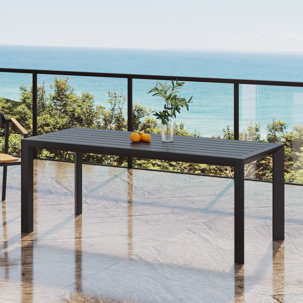 Roomfitters Templin Modern Outdoor Aluminum Dining Table with Rust Resistant Slat Top, Rectangle Design, Black