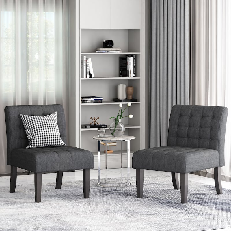 Lewis Fabric Tufted Accent Chair by Christopher Knight Home - Matte Black/ Charcoal
