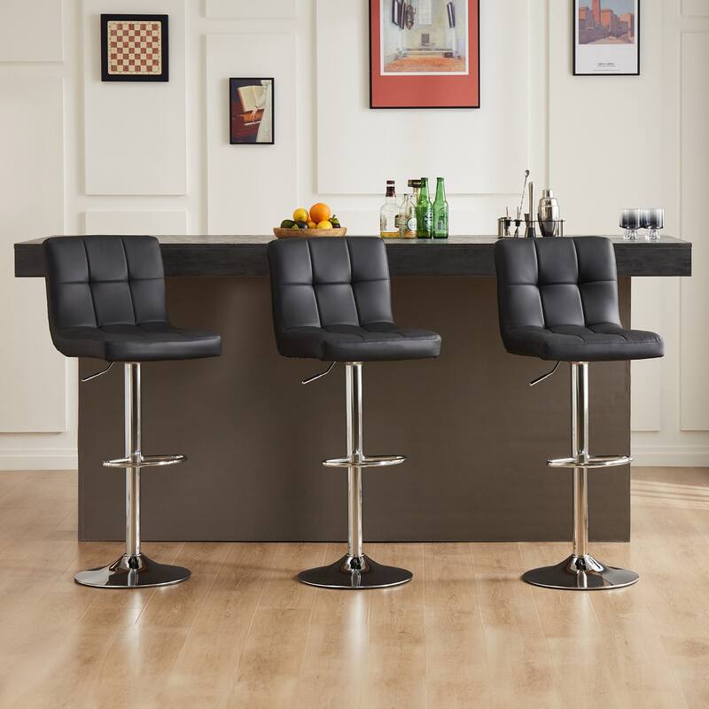 PU Leather Swivel Stools with Backrest & Footrest, Set of 2