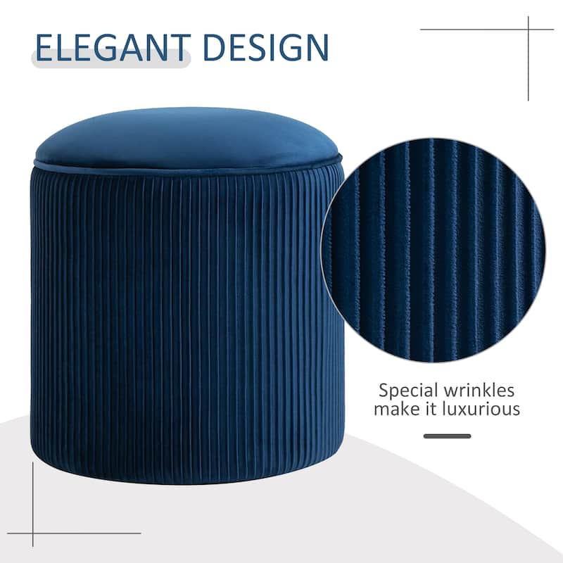 HOMCOM 15'' Small Padded Ottoman Foot Stool with Wrinkle Fabric Design, Thick Sponge Padding and Solid Base