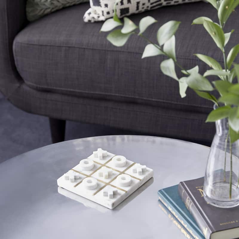 Marble Tic Tac Toe Game Set with Gold Inlay - White or Black - Roche River Decor