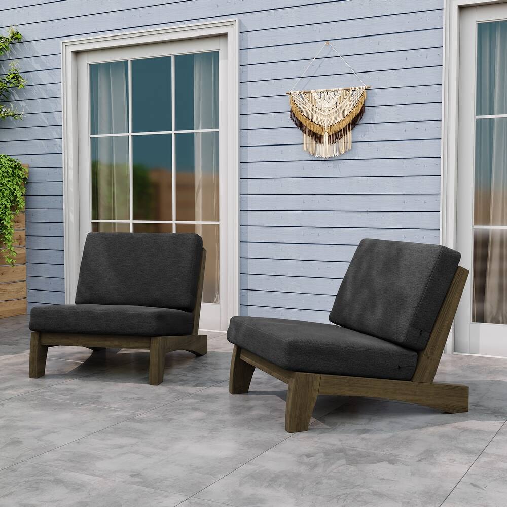Outdoor Teak Wood Armless Lounge Chair Set Loveseat with Cushions