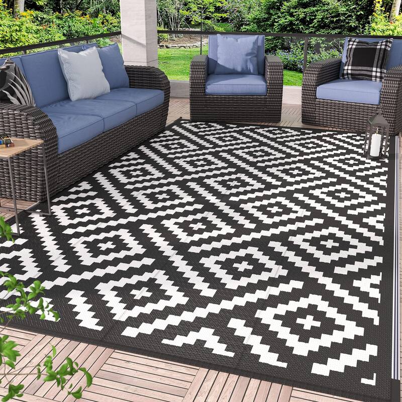 Outdoor Rug for Patio Clearance, Black&White - 8' x 10' - Black/White - Rectangle