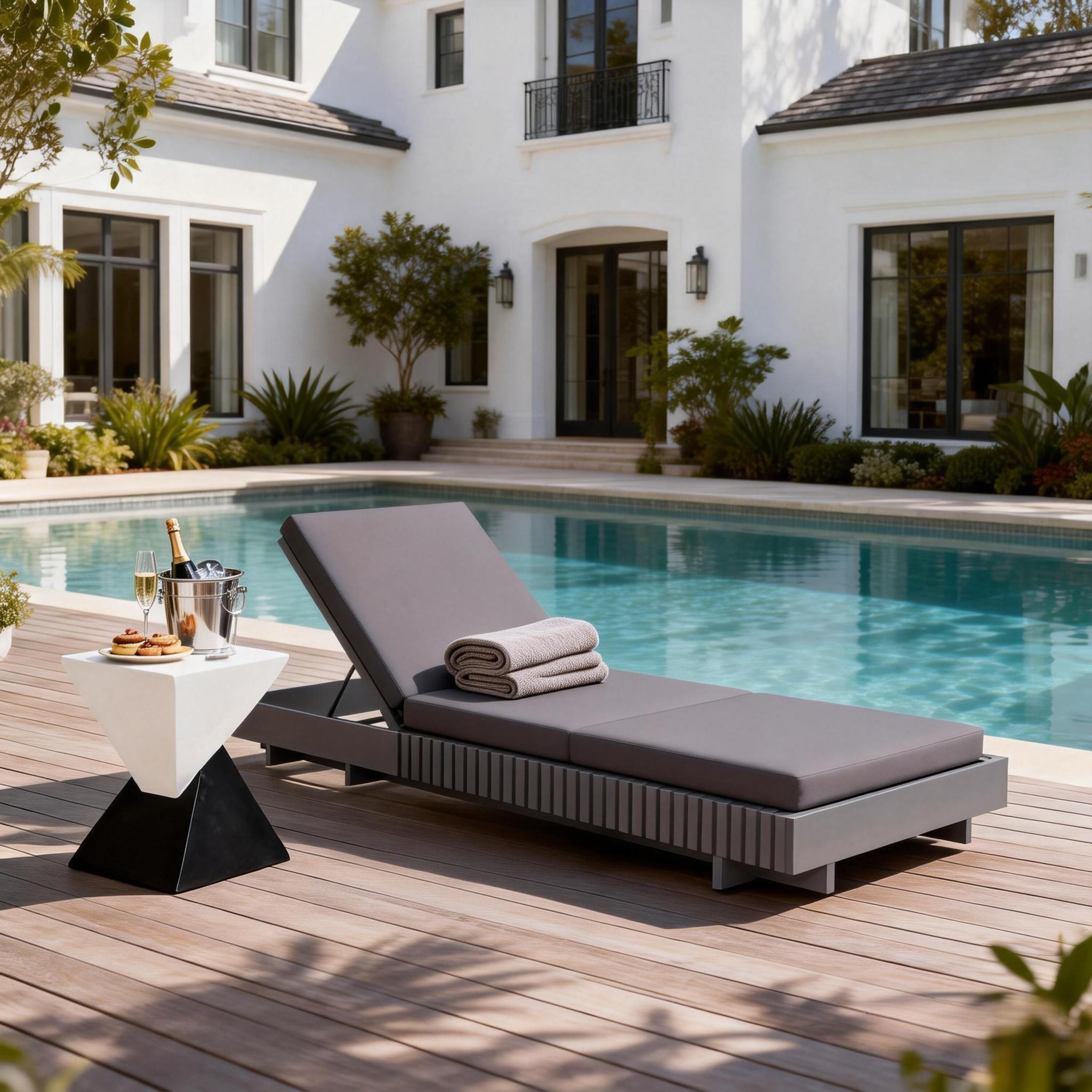 Christopher Knight Home - Kim Lounge Chaise Modern Outdoor Wooden Set with Triple-Fold Lounge Cushion