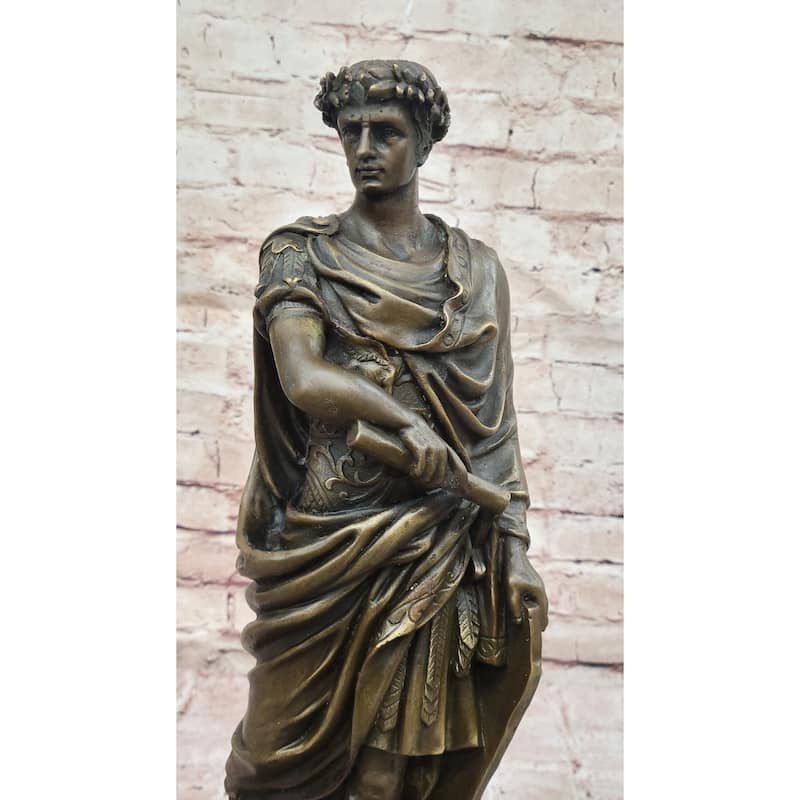 Bronze Julius Caesar Sculpture Statue On Marble Base - Roman History Art Decor