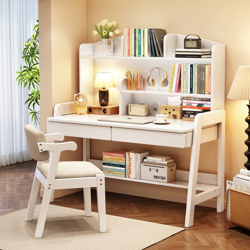 Kids Desk and Chair Set, Kid Study Desk, Computer Writing Desk - 36.6"x21.7" - White