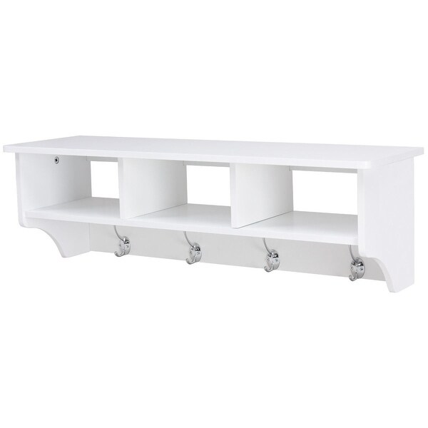 Wall Mount Cubby Organizer Hooks Entryway Storage Shelf-White