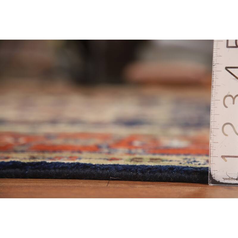 Hand Knotted Oriental 100% Wool Carpet Traditional Medallion Navy Blue & Blues Heriz (serapi) Area Rug - 10' 0'' X 7' 11''