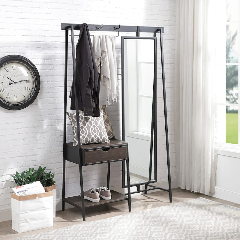 Drindel Contemporary Black Coat Stand with Mirror by Furniture of America