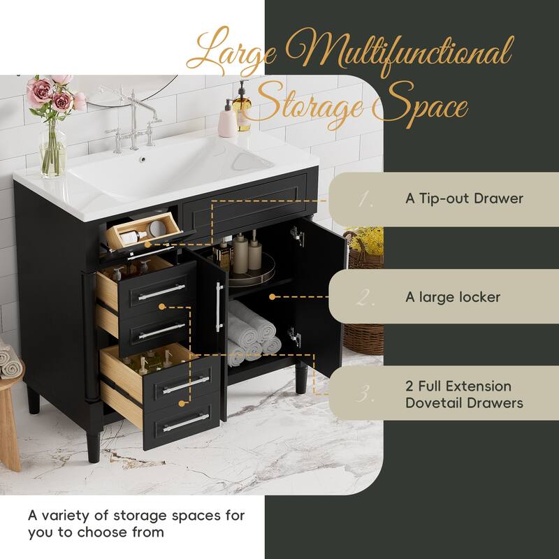 36'' Bathroom Vanity with Top Resin Sink, Freestanding Bathroom Storage Cabinet with 2 Drawers and a Tip-out Drawer