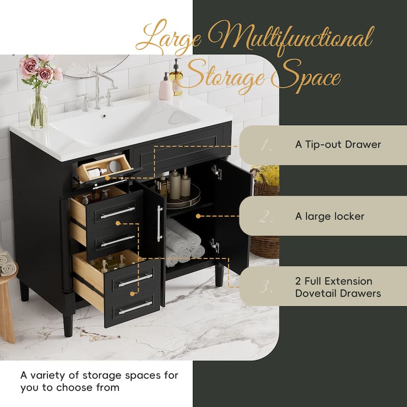 36''Bathroom Vanity With Sink,Freestanding Storage Cabinet With 2 Drawers,Solid Wood Frame Vanity Set,Height Adjustable Shelf