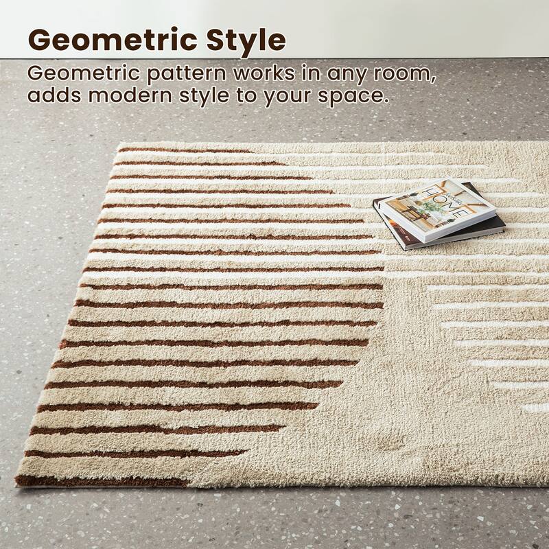 Glitzhome Modern Geometric Abstract Pattern High-Low Shag Area Rugs