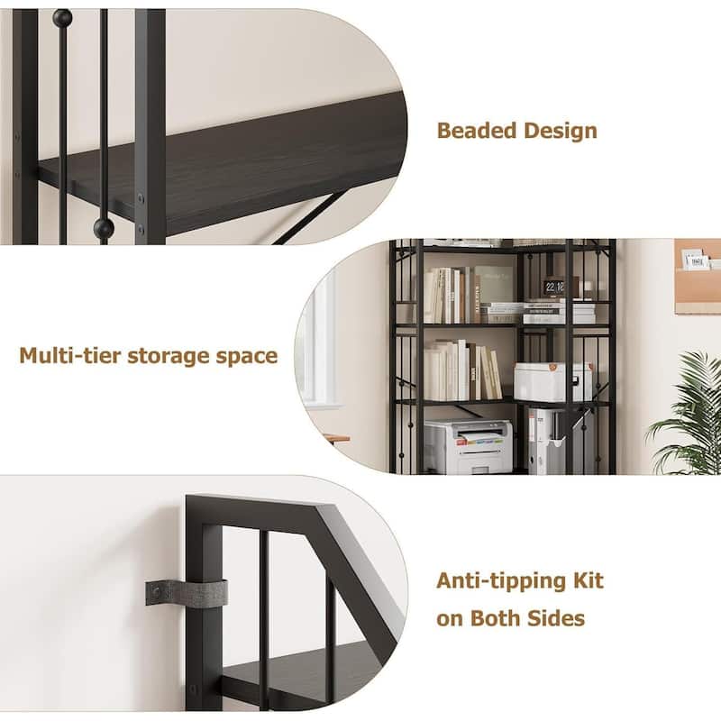 86" 7 Tier Industrial Corner Bookshelf, L-Shaped Bookcase - N/A