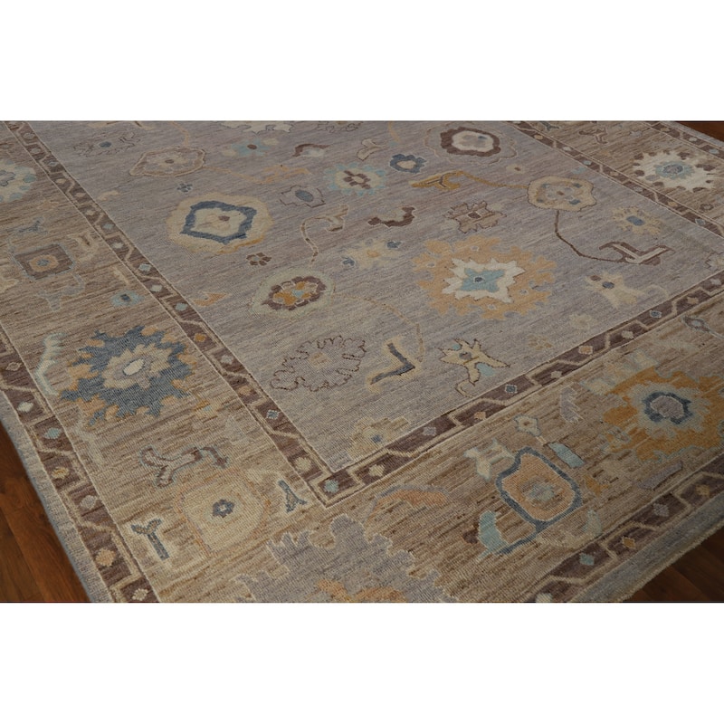 Hand Knotted Oriental 100% Wool Carpet Transitional All-Over Greys & Charcoal Oushak Area Rug - 9' 11'' X 8' 2''