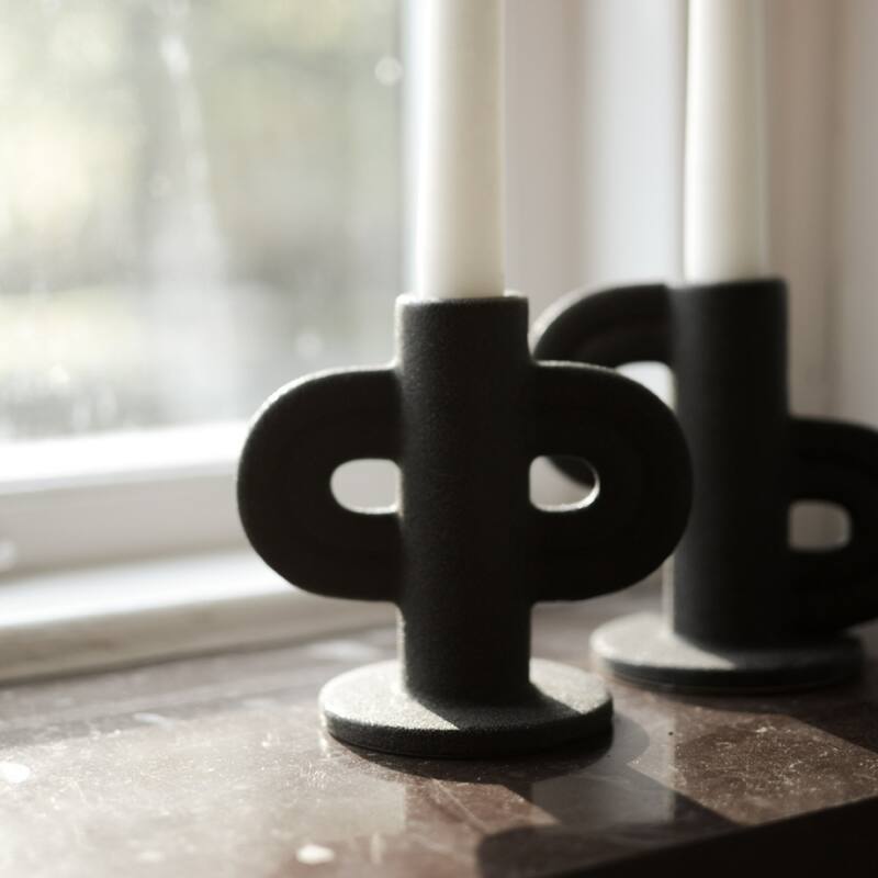 Swirl Ceramic Votive Holder - 4.5" - Black