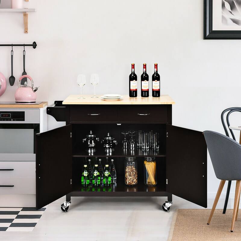 Costway Modern Rolling Kitchen Cart Island Storage Trolley Cabinet