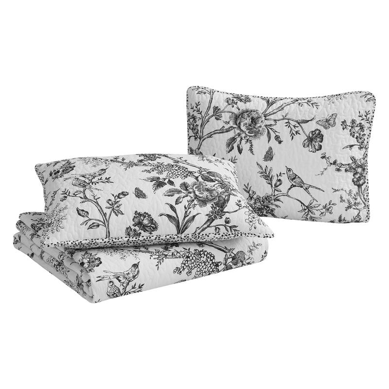 CEDAR COURT Chantilly Toile Floral All-Season Reversible Cotton Quilt Set