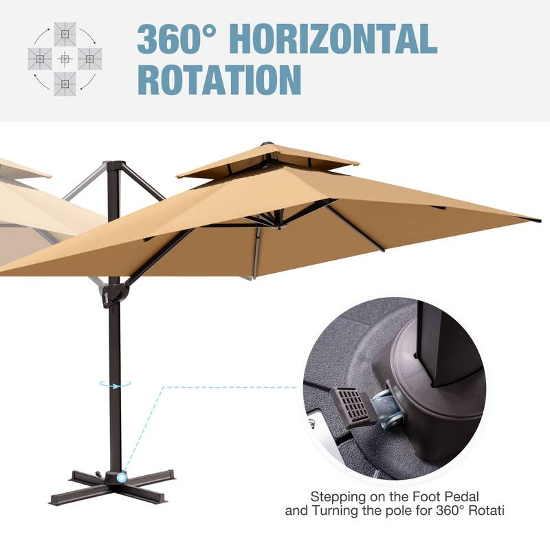 VredHom Outdoor Patio Offset Umbrella 360 Degree Rotation with Base