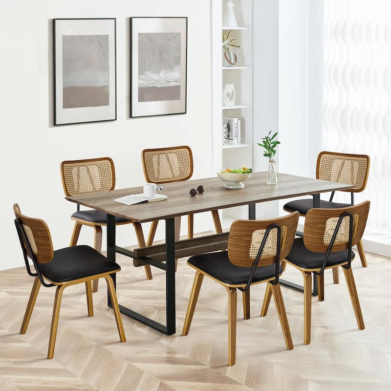 Faux Leather Upholstered Dining Chairs Set of 2/4 with Wood Legs - 32.3"H x 18.5"W x 21.8"D