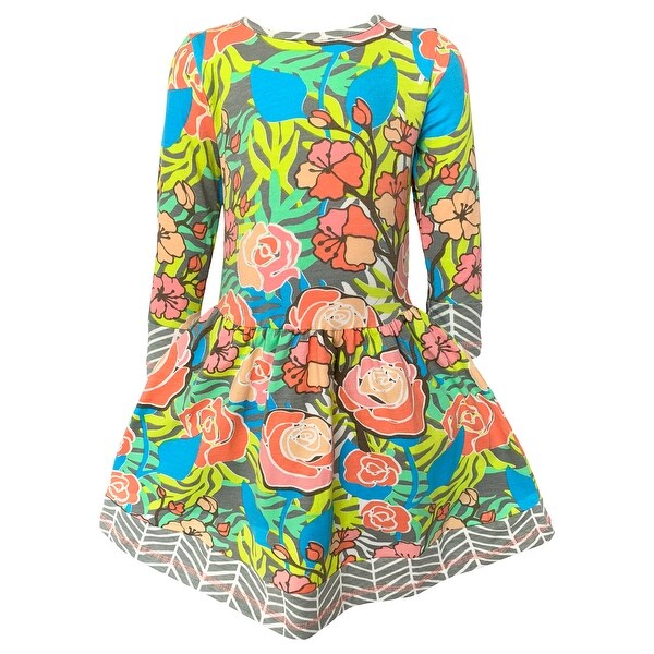 AnnLoren Baby Big Girls Boutique Floral Herringbone Soft Cotton Fall Winter Dress. Opens flyout.