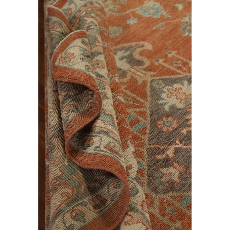 Hand Knotted Oriental 100% Wool Carpet Transitional Medallion Oranges & Rust Oushak Area Rug - 10' 1'' X 8' 5''